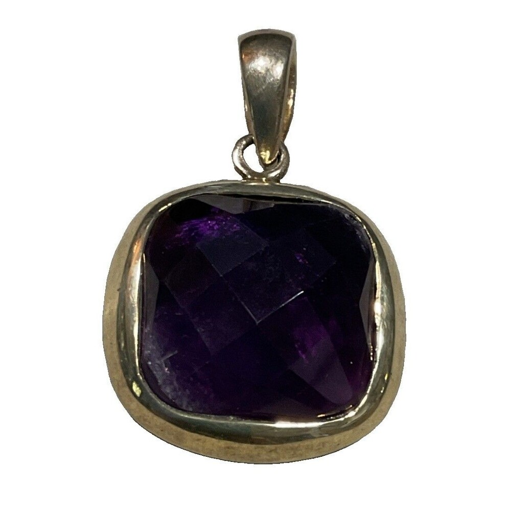 925 Silver and Faceted Amethyst Pendant Large Size 1” X 1”